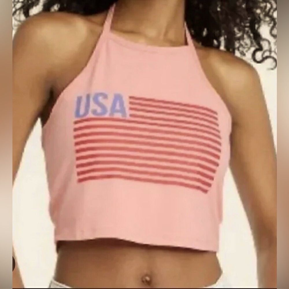 IML Women's USA Flag Patriotic Halter Top USA Cropped Top NWOT Size L XL or XXL